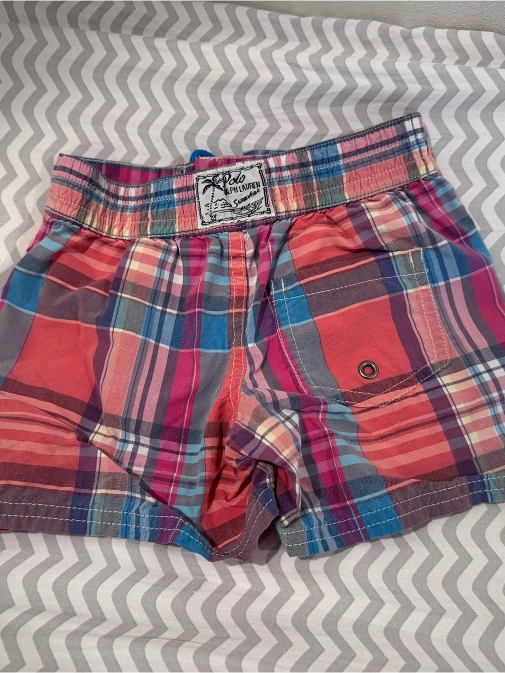 2T Polo by Ralph Lauren Multicolor Plaid Swim Shorts with Blue Drawstring